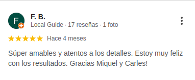 Captura de una reseña de Google de cliente